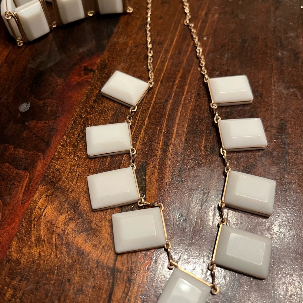 Cream Rectangular Necklace With Gold Accents - image 1